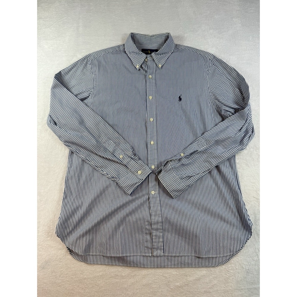 Ralph Lauren Button Down Blue White Striped Shirt Men's Size 17/43 Preppy Career